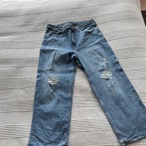 Sky-hi wide leg distressed jeans
